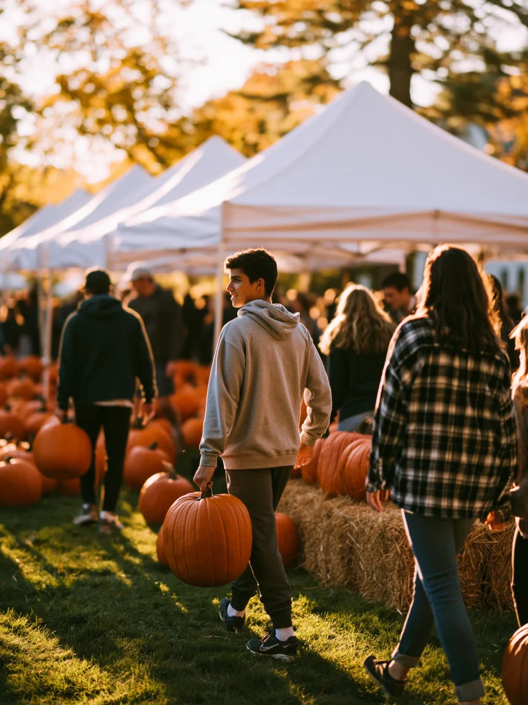 Families browsing pumpkins at an outdoor fall festival