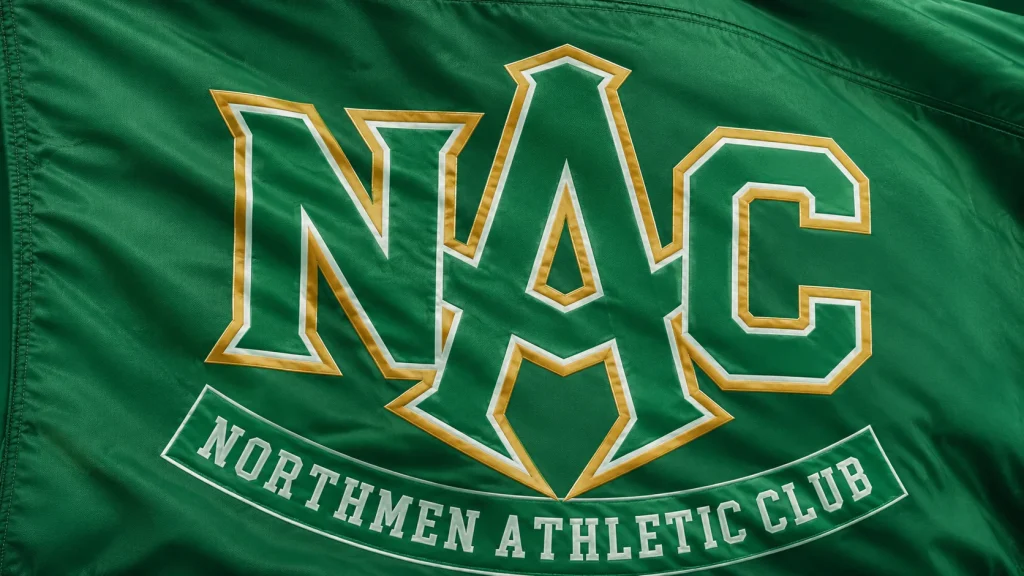 Green Northmen Athletic Club flag with the NAC logo
